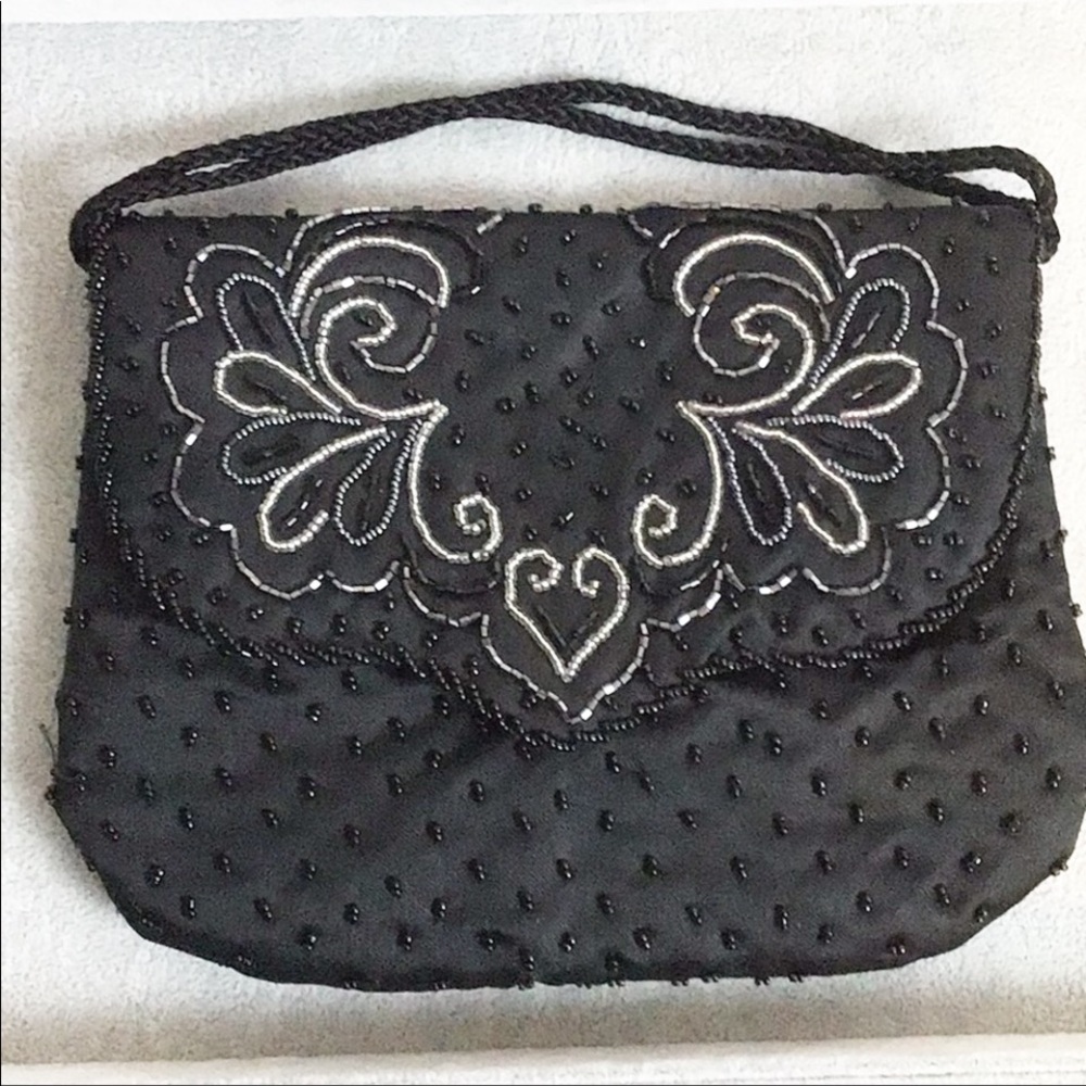 Black Beaded Crossbody Purse